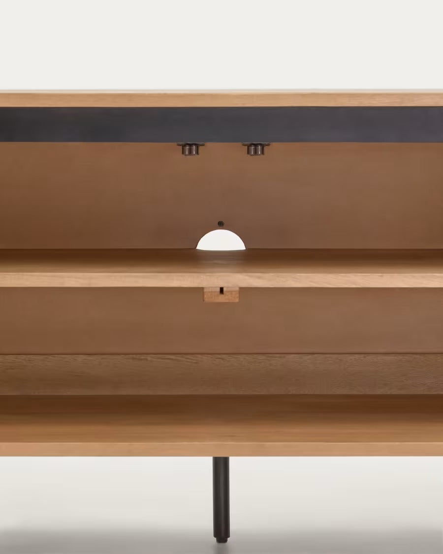 Licia TV Stand with 4 doors, solid mango wood with natural finish and metal, 200x55cm