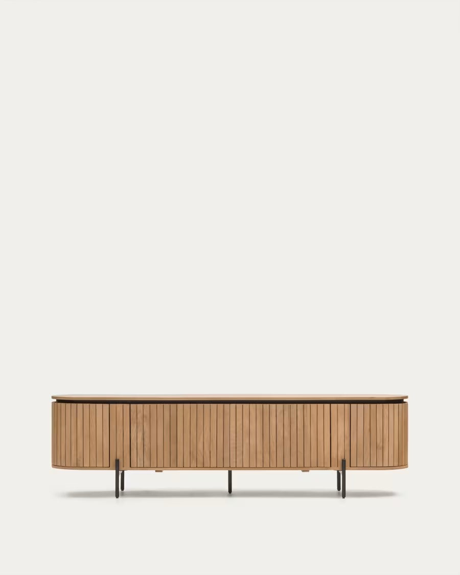Licia TV Stand with 4 doors, solid mango wood with natural finish and metal, 200x55cm