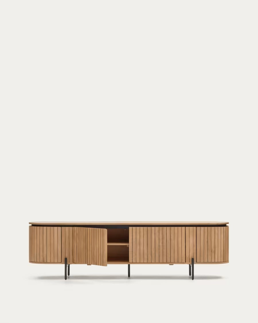 Licia TV Stand with 4 doors, solid mango wood with natural finish and metal, 200x55cm