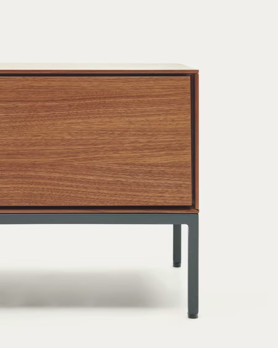 Vedrana 3 Drawer TV stand in walnut veneer with black steel legs, 195 x 35 cm