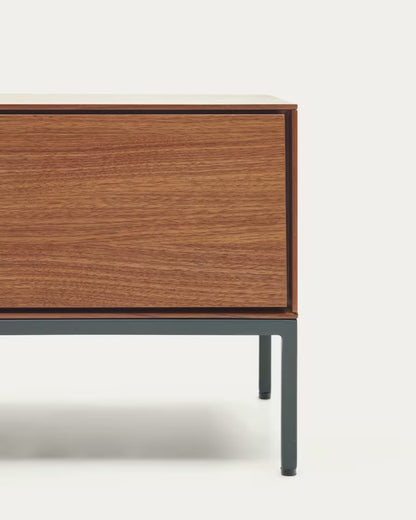 Vedrana 3 Drawer TV stand in walnut veneer with black steel legs, 195 x 35 cm