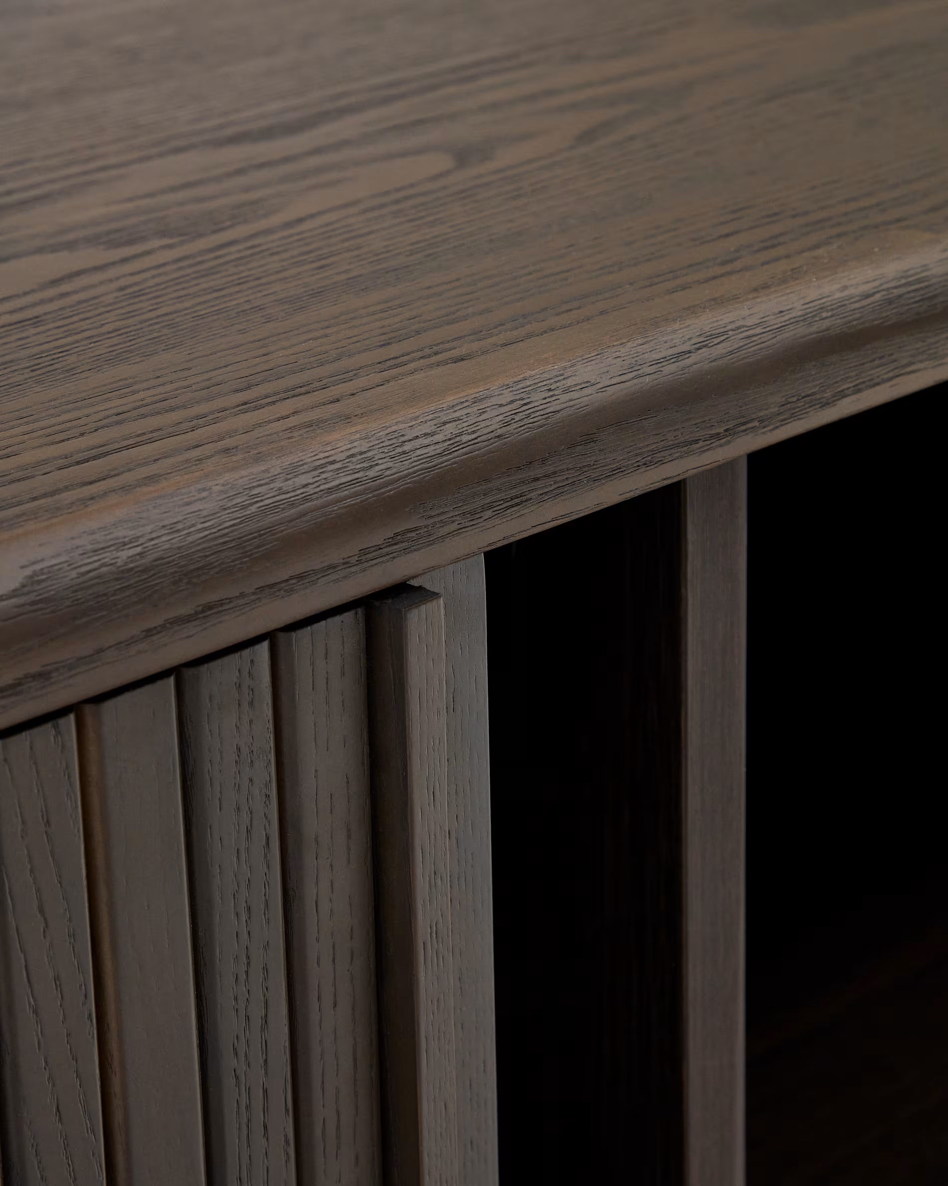 Mailen 2 door TV stand in ash veneer with a dark finish 200 x 50 cm