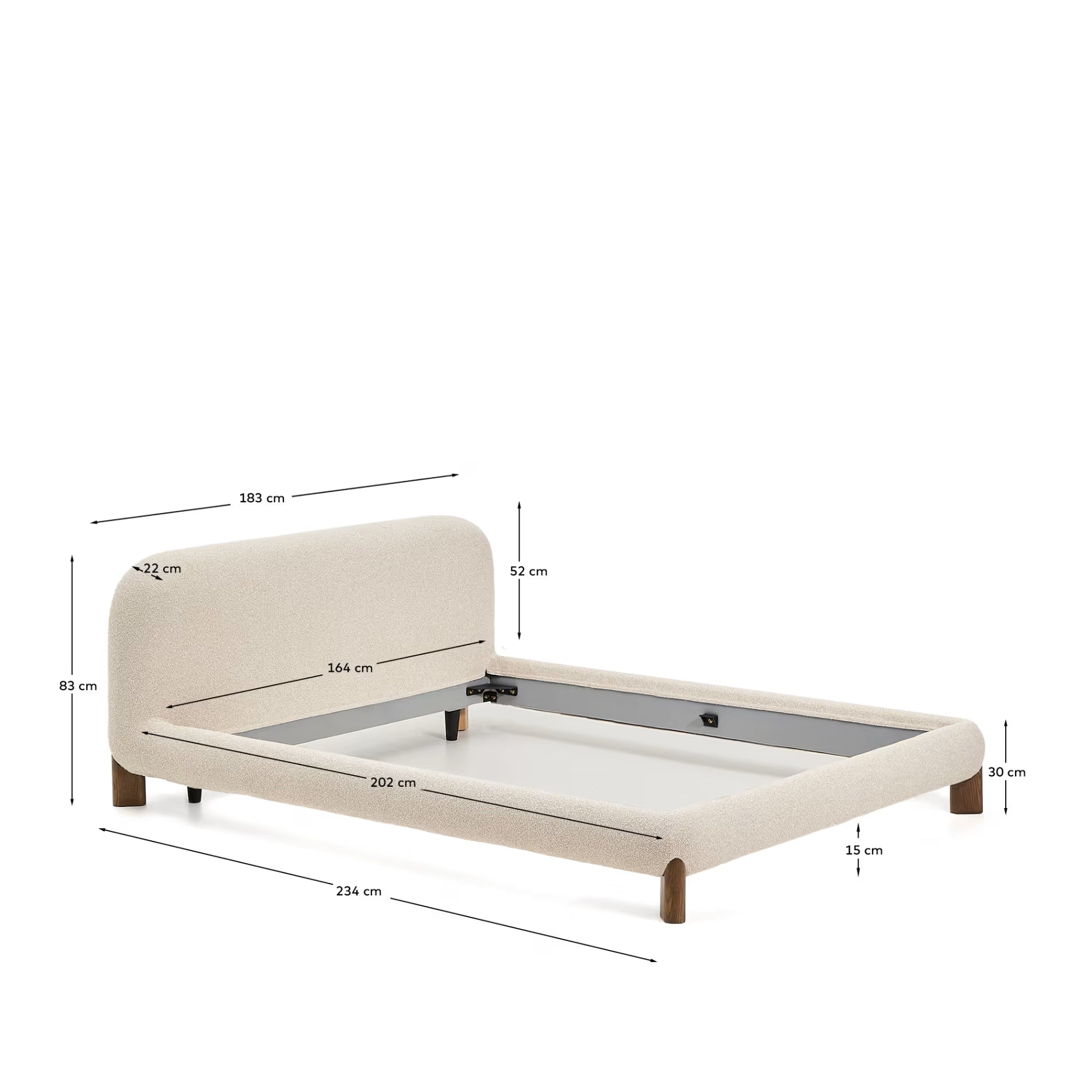 Odina ecru bouclé bed with removable cover for 160 x 200cm