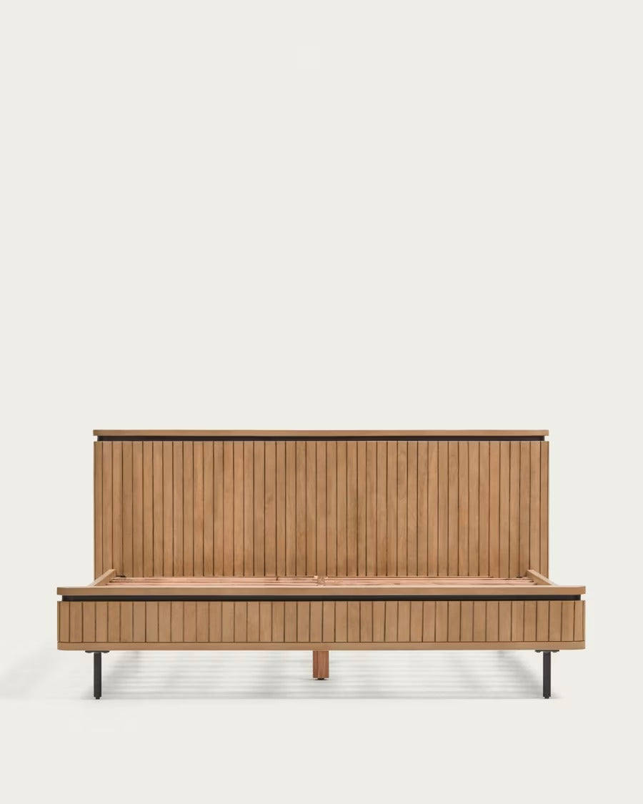 Licia Bed made from solid mango wood and black painted metal, for a 160 x 200 cm mattress