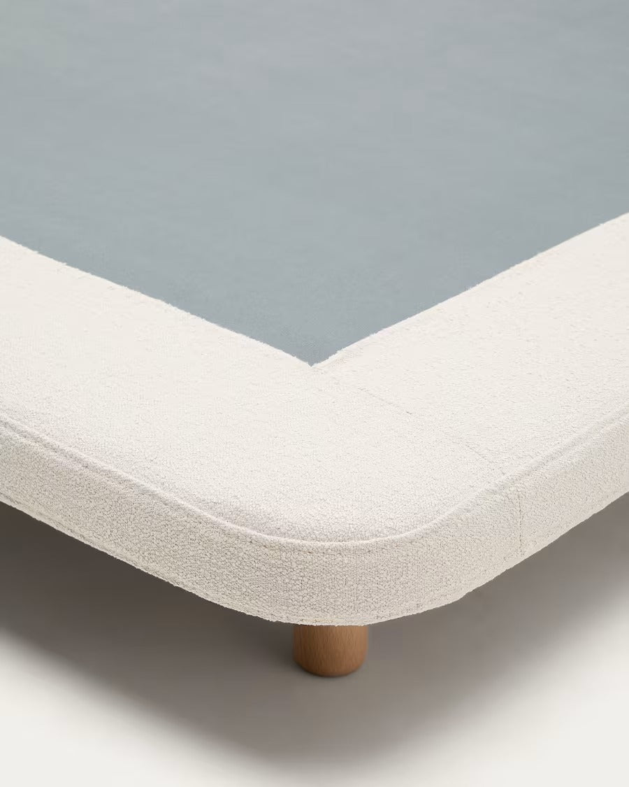 Odum Bed with removable covers in beige micro bouclé with solid beech wood legs 180x100cm