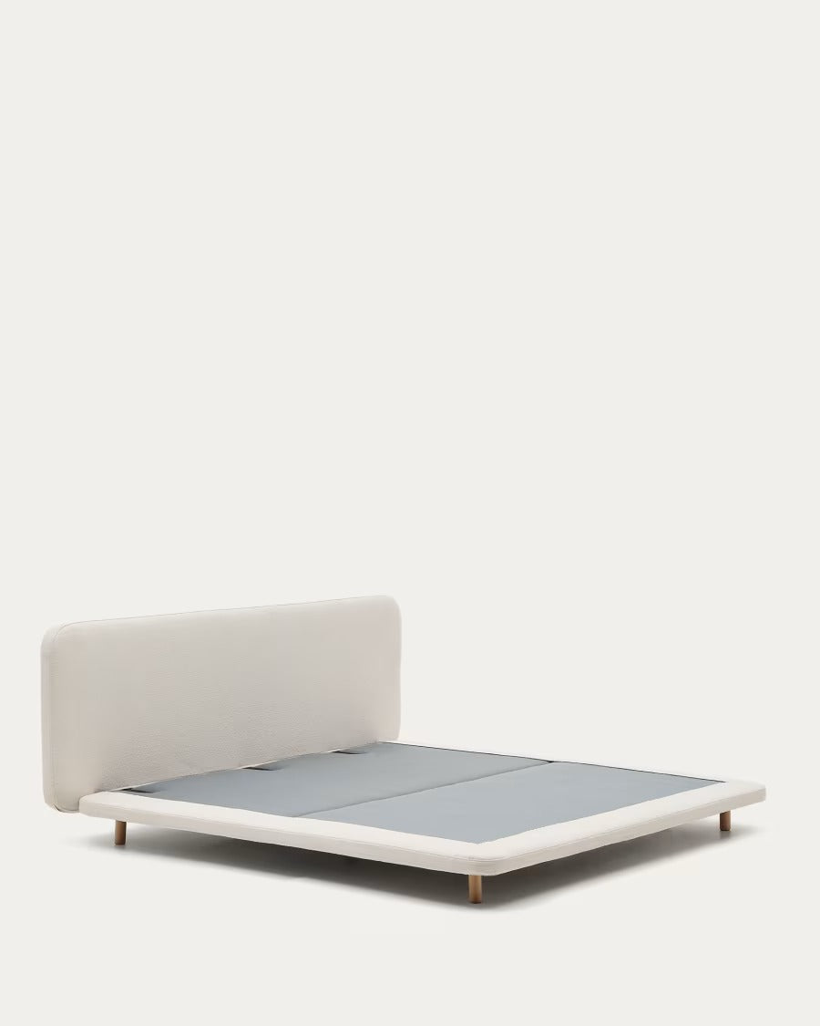 Odum Bed with removable covers in beige micro bouclé with solid beech wood legs 180x100cm
