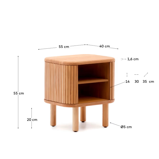 Mailen bedside table in ash veneer with a natural finish 50 x 55 cm