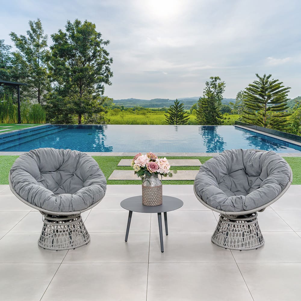 Nest Swivel Rattan Chair Shell Grey
