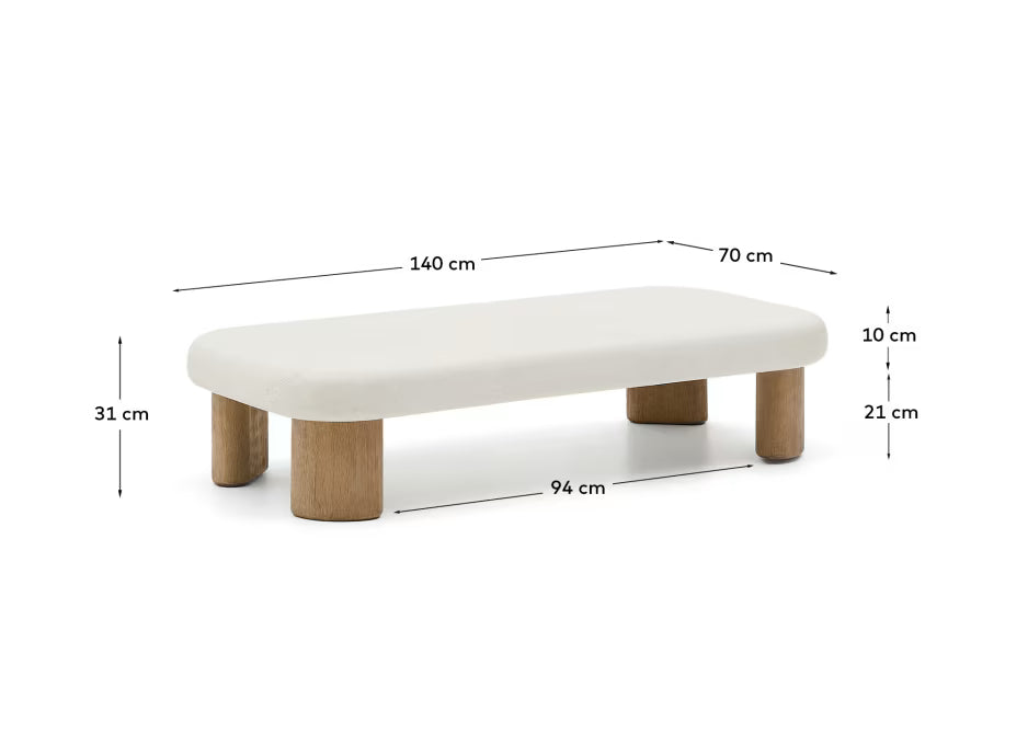 Labra coffee table in cement and acacia wood 140 x 70cm