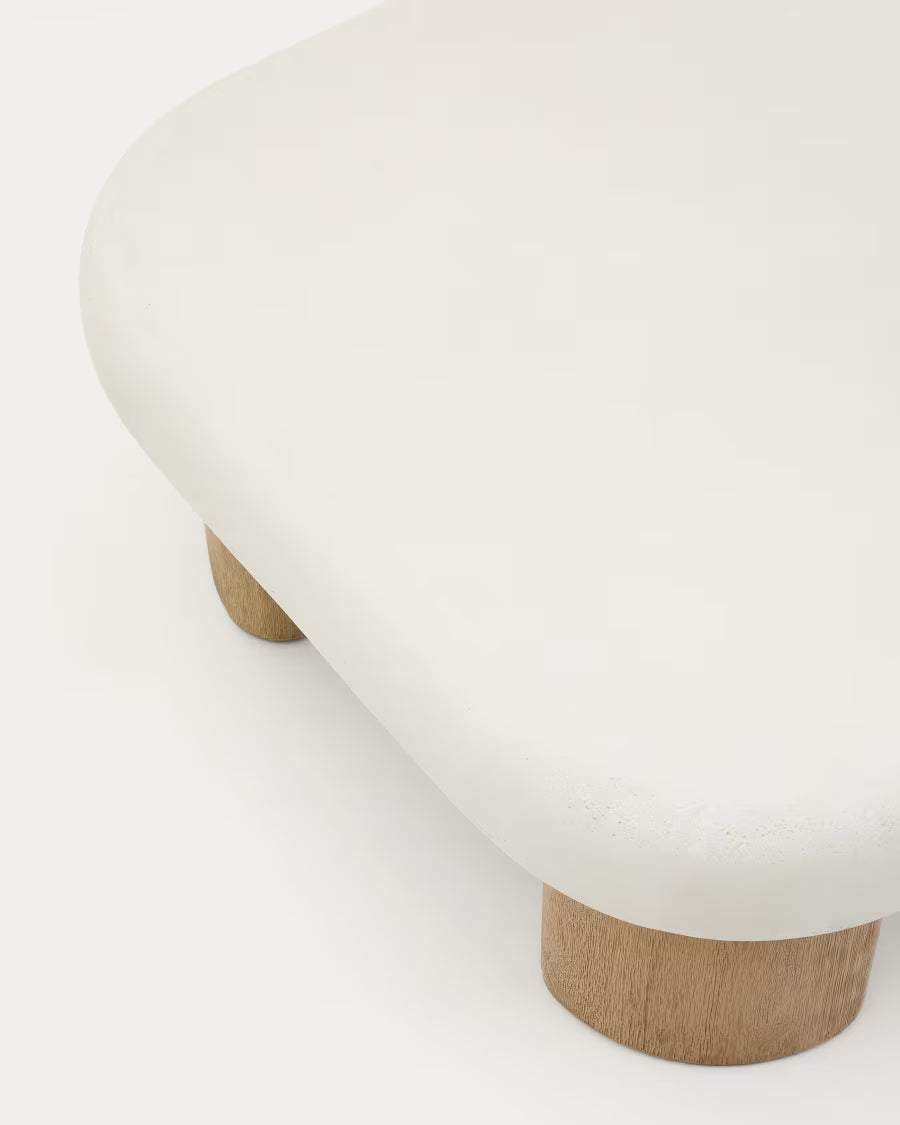 Labra coffee table in cement and acacia wood 140 x 70cm