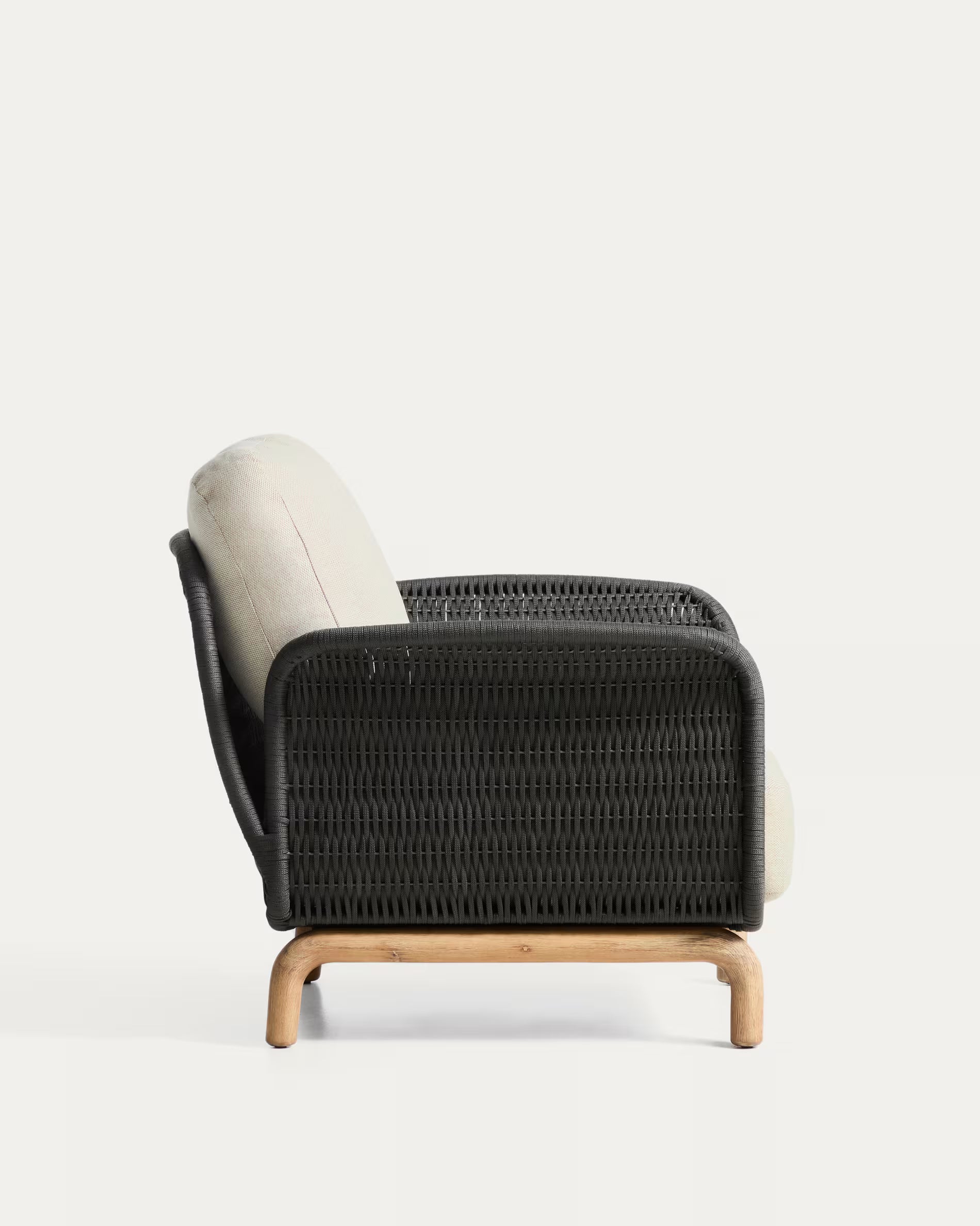 Alipa armchair in solid acacia wood and dark grey rope cord