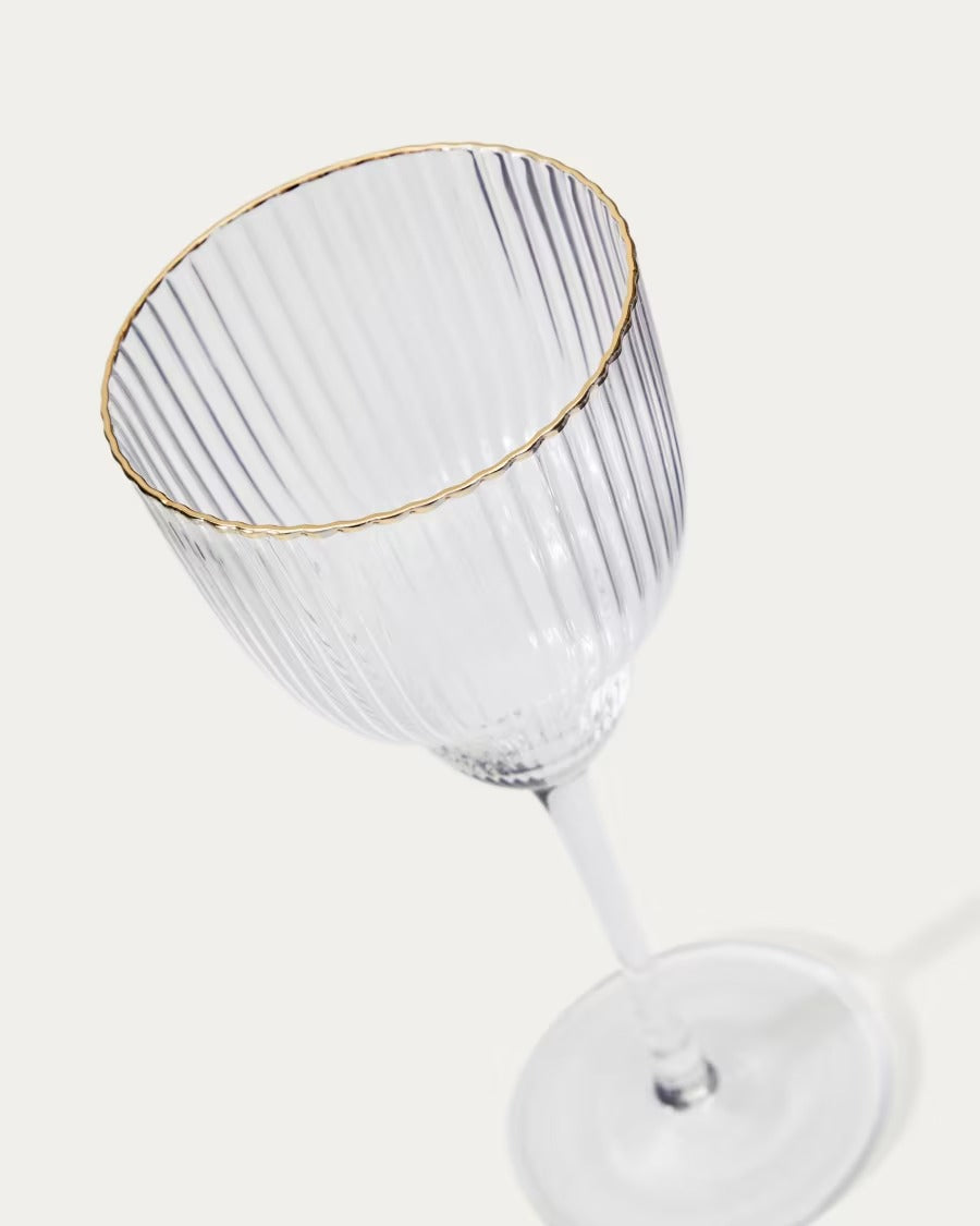 Ayan Transparent Wine Glass, with a gold feature, 33 cl