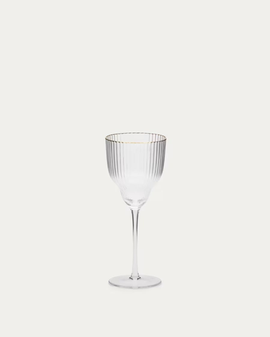 Ayan Transparent Wine Glass, with a gold feature, 33 cl