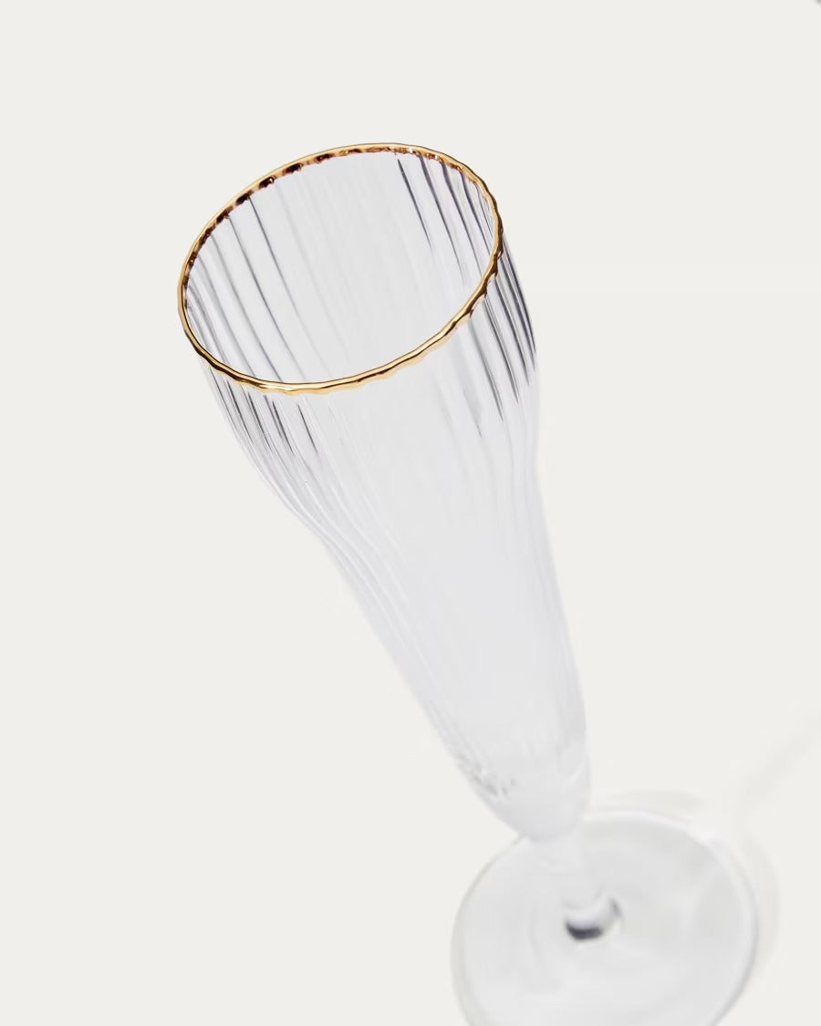 Ayan Champagne Flute in transparent glass, with a gold feature, 19 cl