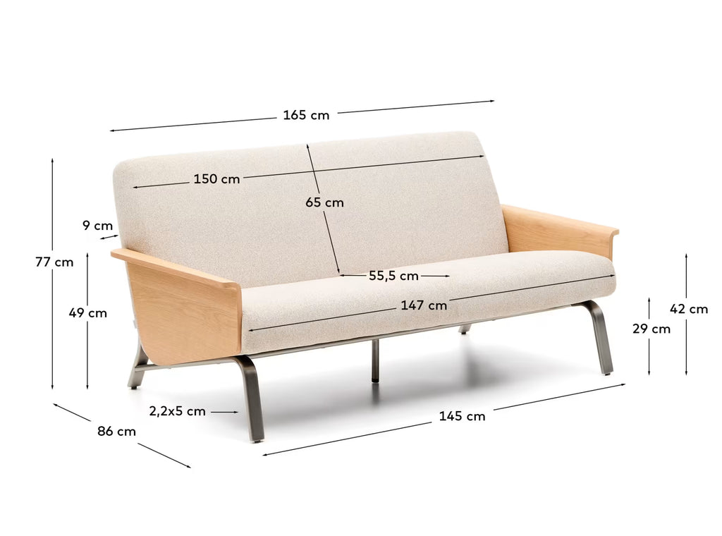 Amsen Beige 2-seater Sofa in Oak