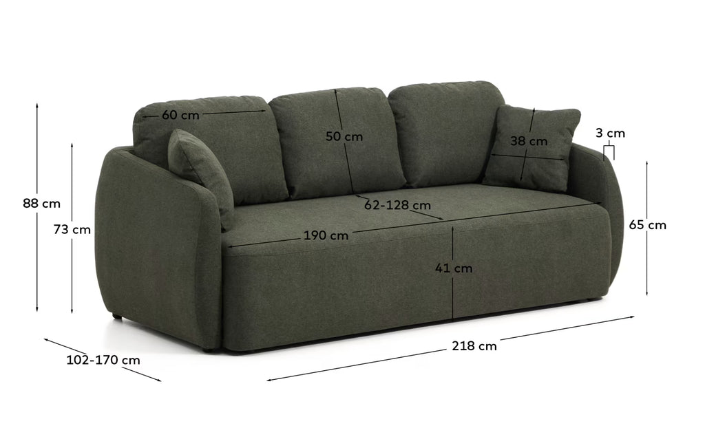 Laira 3-Seater Sofa Bed in Dark Green.