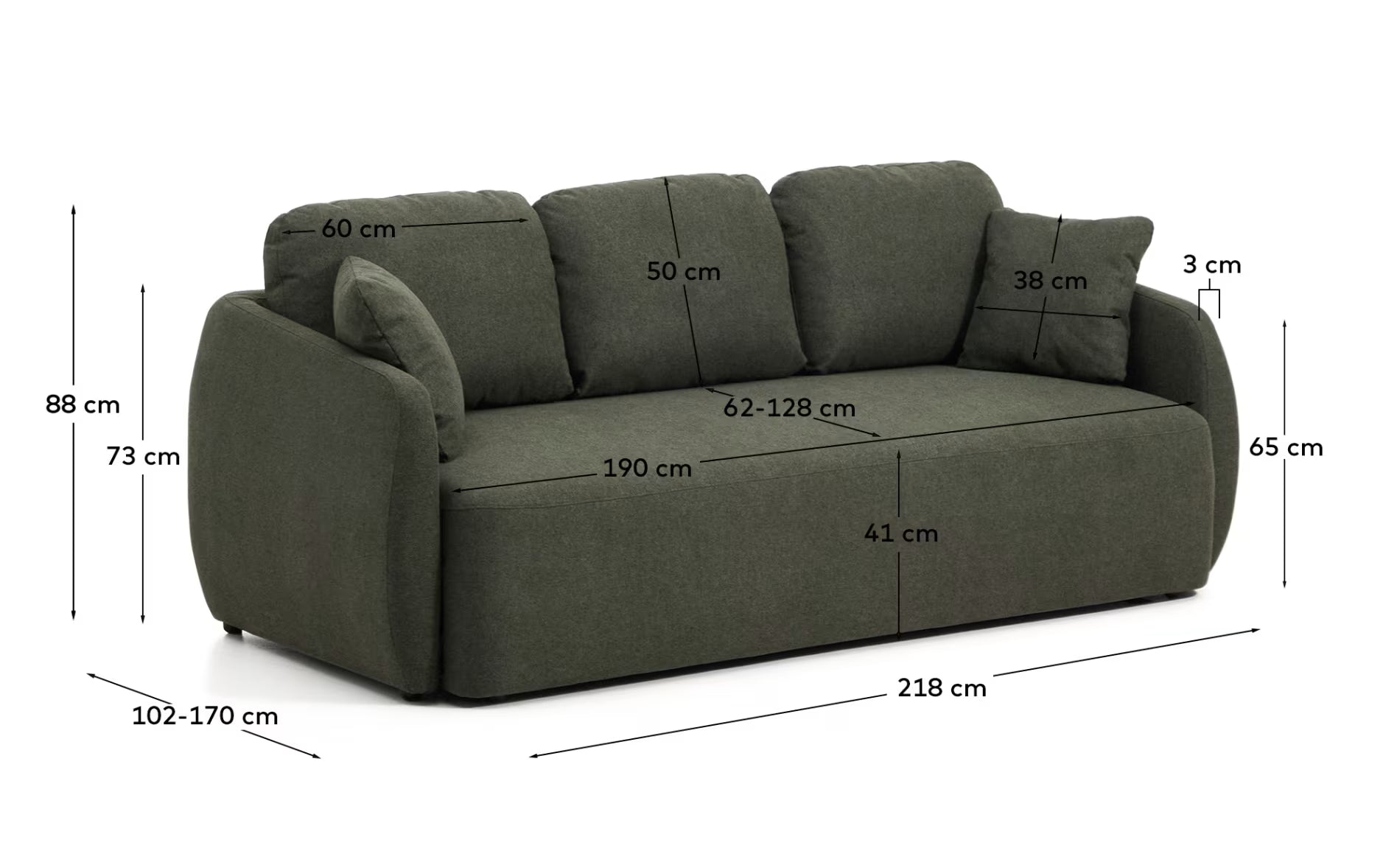 Laira 3-Seater Sofa Bed in Dark Green.