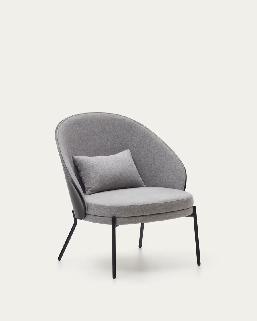 Eamy light grey armchair in an ash wood veneer with a black finish and black metal.