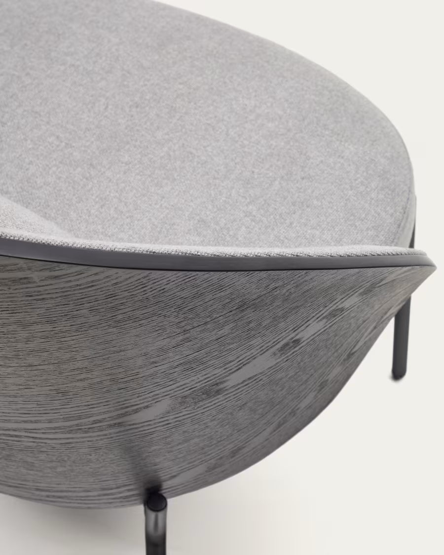Eamy light grey armchair in an ash wood veneer with a black finish and black metal.