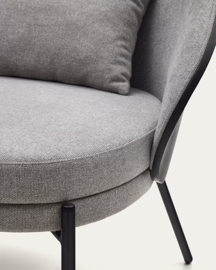 Eamy light grey armchair in an ash wood veneer with a black finish and black metal.