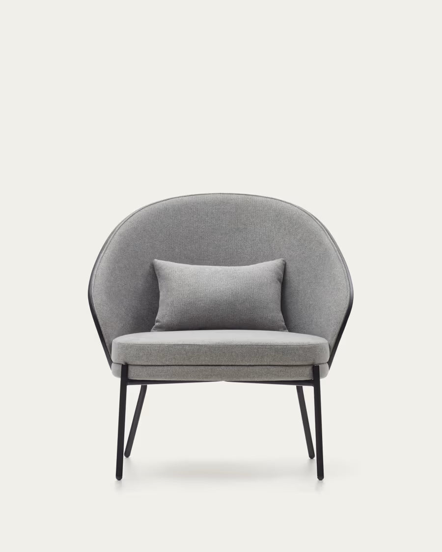 Eamy light grey armchair in an ash wood veneer with a black finish and black metal.