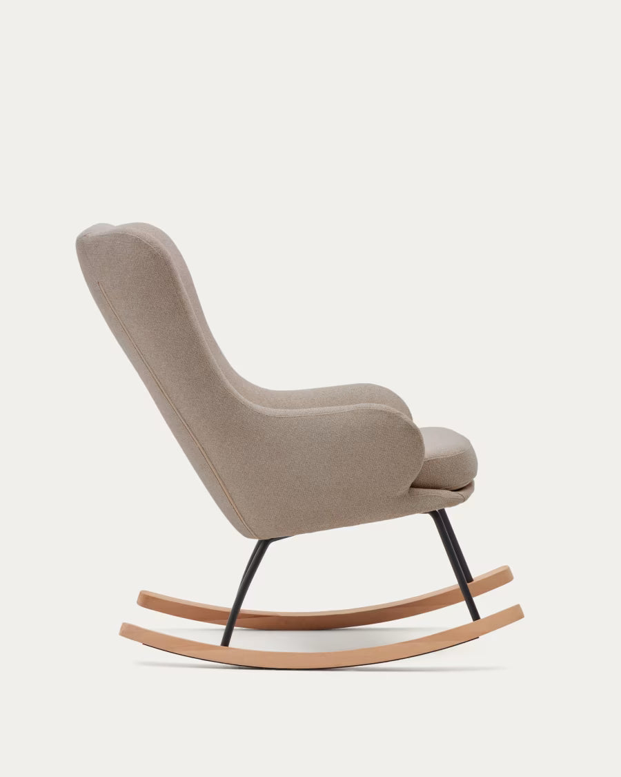 Maustin rocking chair in beige chenille with a black steel structure and beech wood