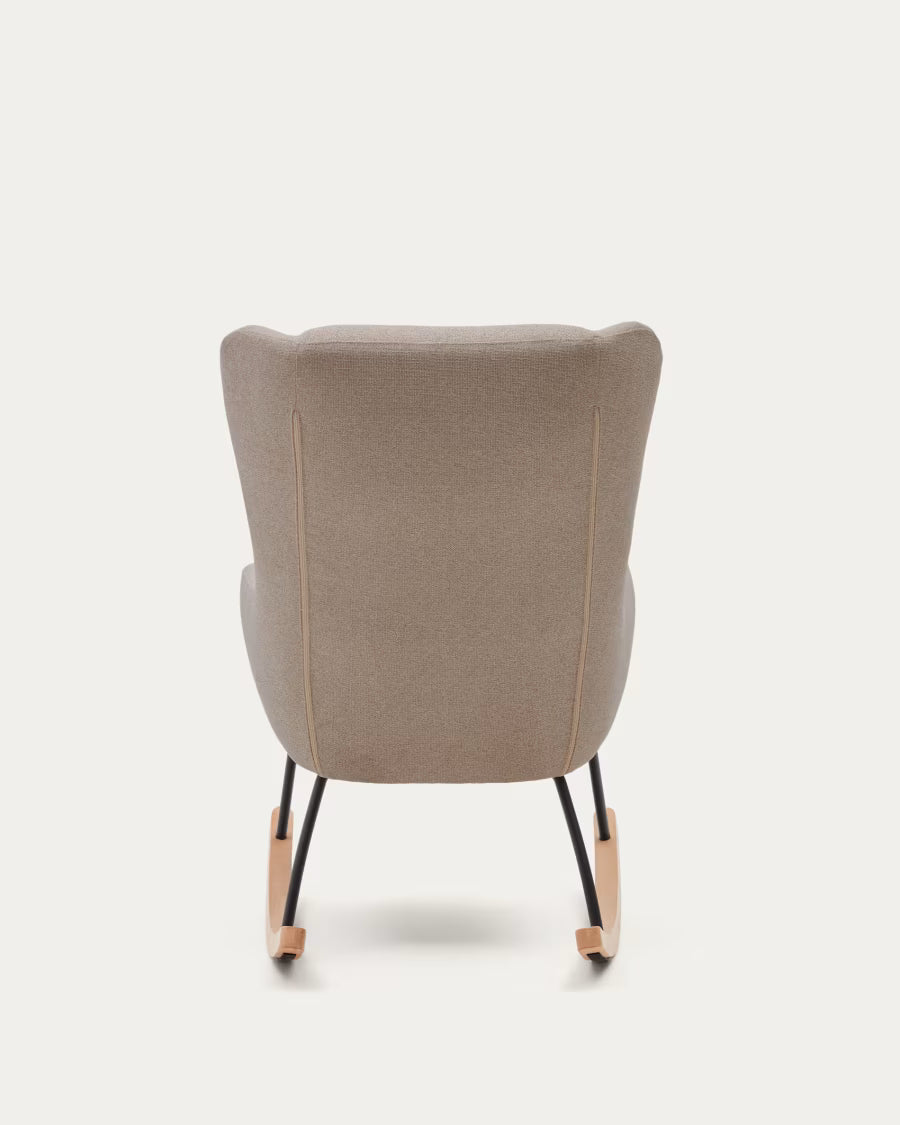 Maustin rocking chair in beige chenille with a black steel structure and beech wood