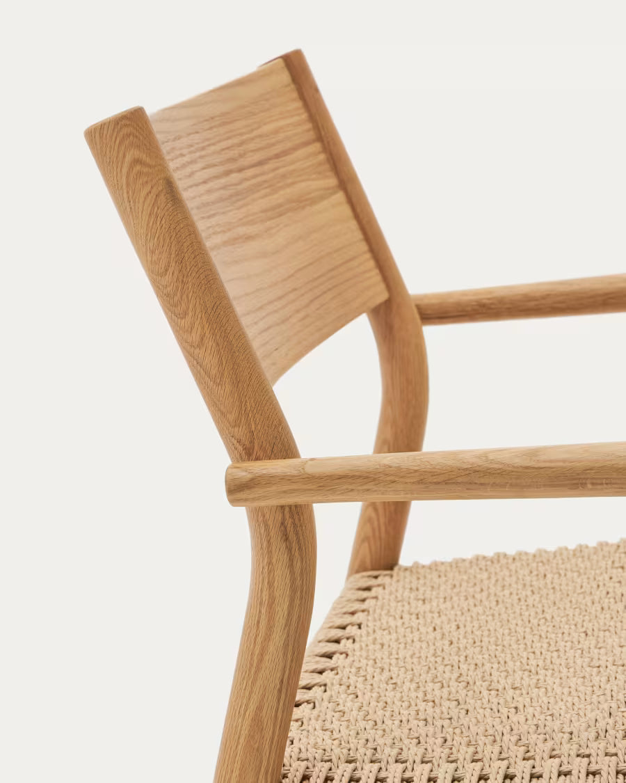 Yalia armchair in natural solid oak with paper rope seat FSC 100%
