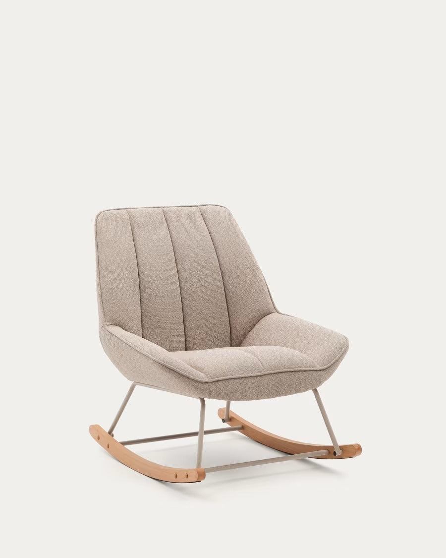 Marlina Rocking Chair in beige chenille fabric