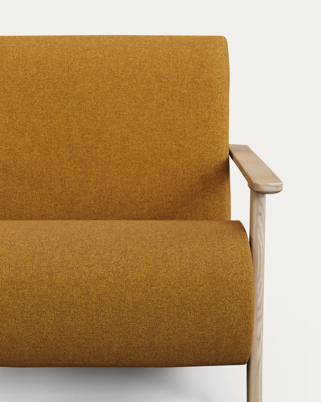 Meghan armchair in mustard bouclé with natural finish 
