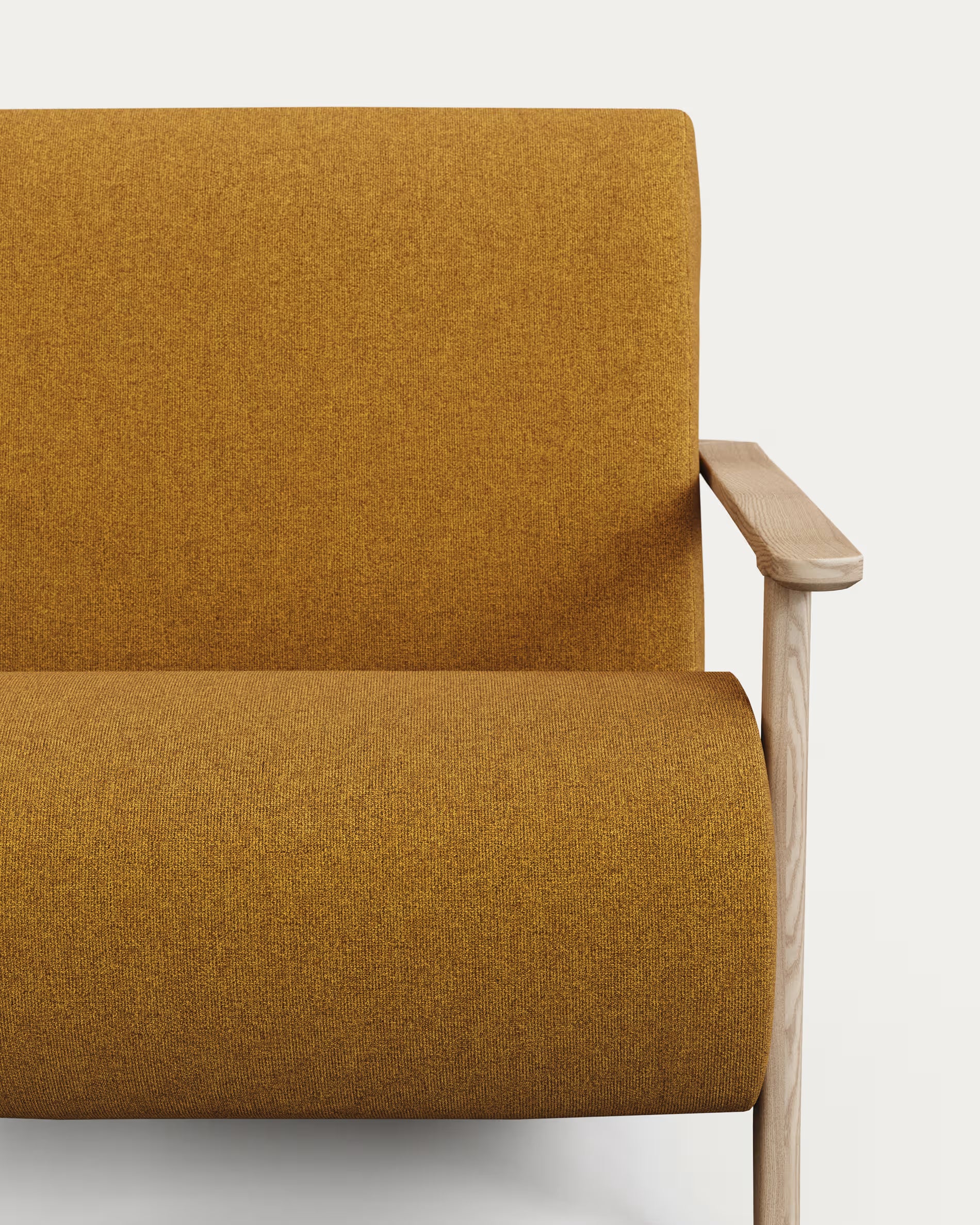 Meghan armchair in mustard bouclé with natural finish 