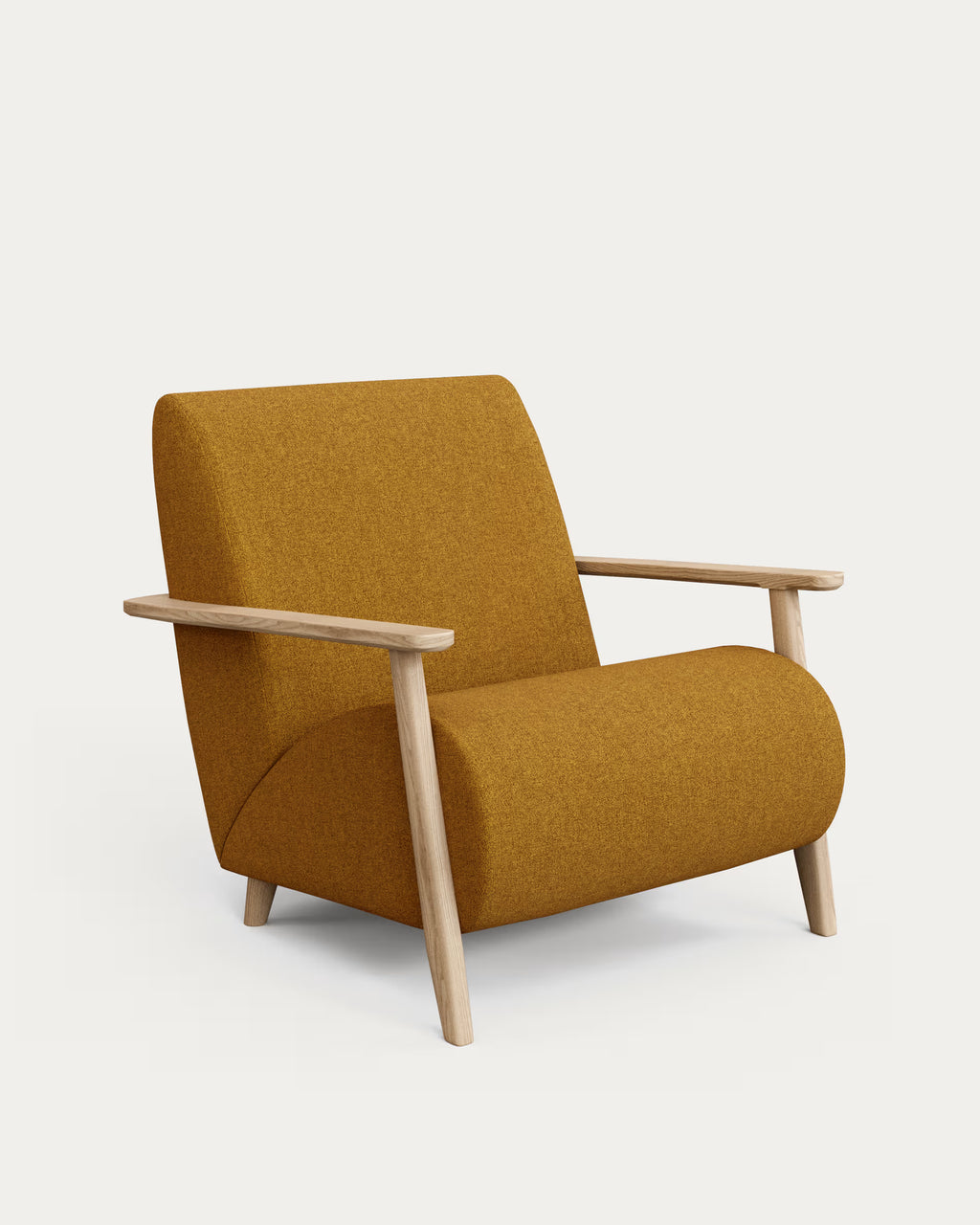 Meghan armchair in mustard bouclé with natural finish 