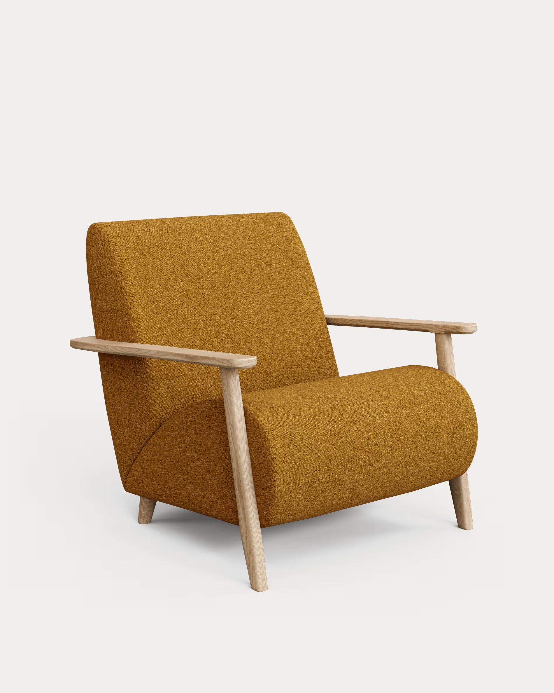 Meghan armchair in mustard bouclé with natural finish 