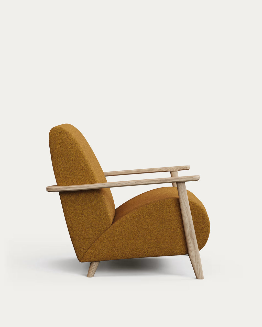 Meghan armchair in mustard bouclé with natural finish 