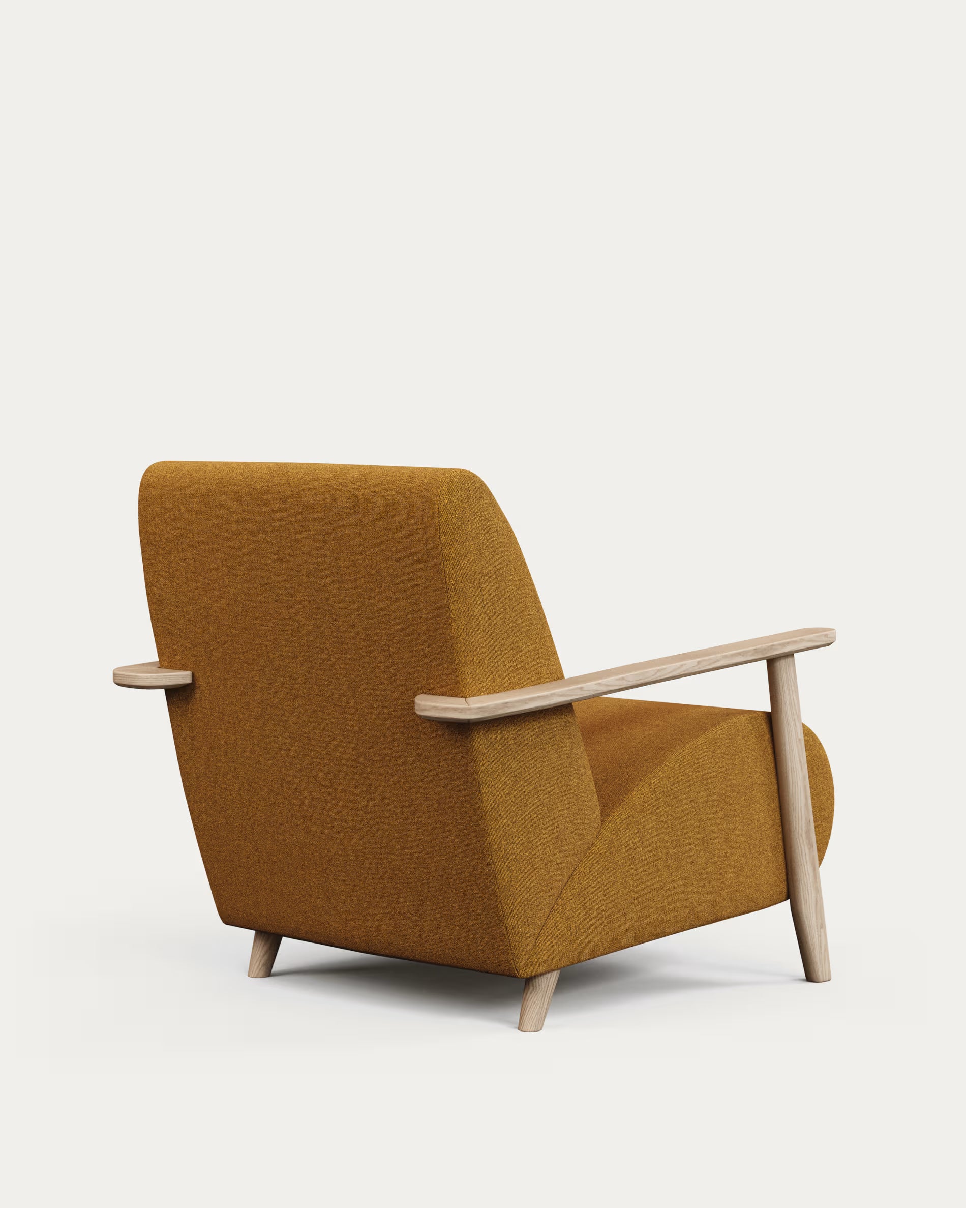 Meghan armchair in mustard bouclé with natural finish 