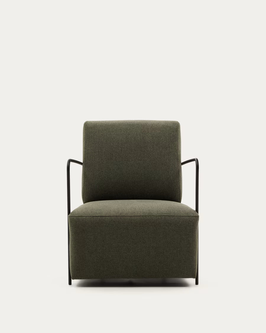 Gamer green armchair with metal in a black matte painted finish