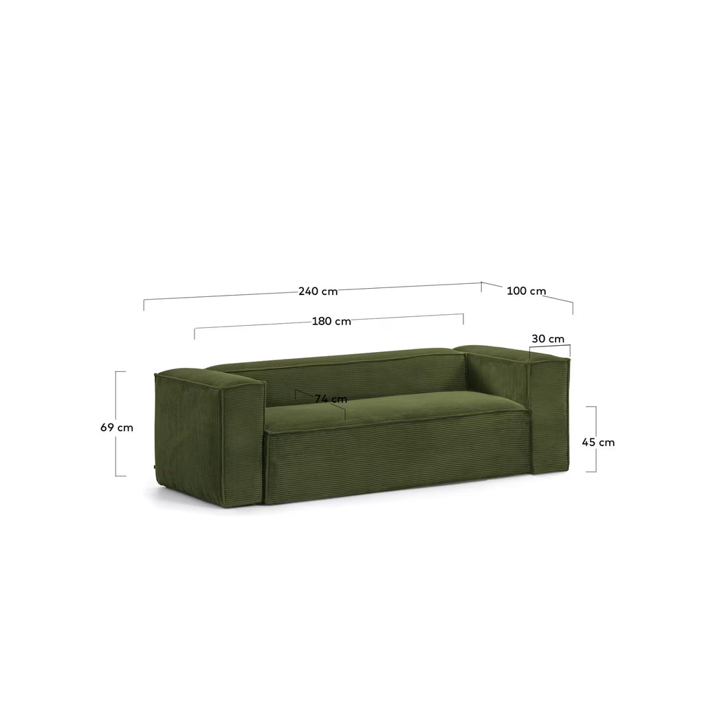 Blok 3-seater sofa in green thick corduroy 240cm 