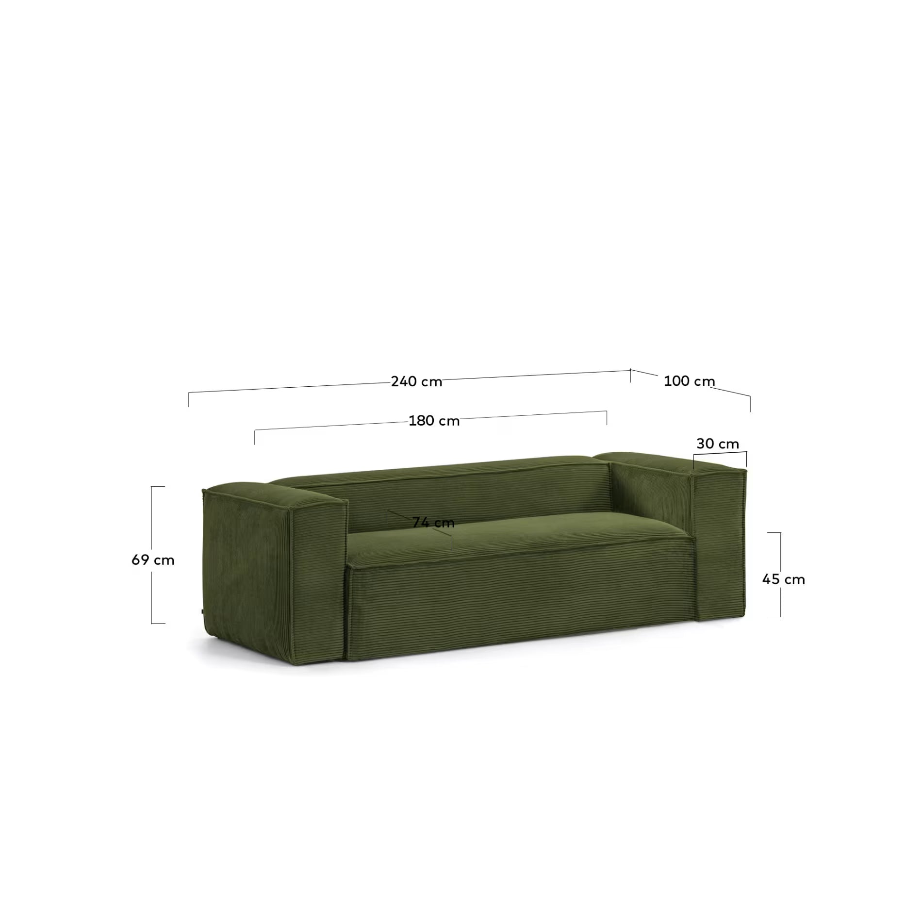 Blok 3-seater sofa in green thick corduroy 240cm 