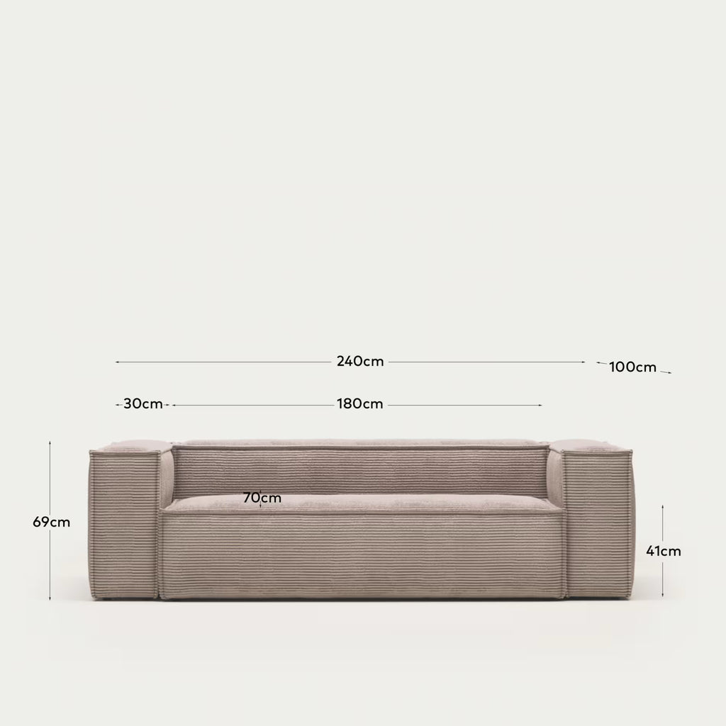 Blok 3-seater sofa in pink thick corduroy 240cm 