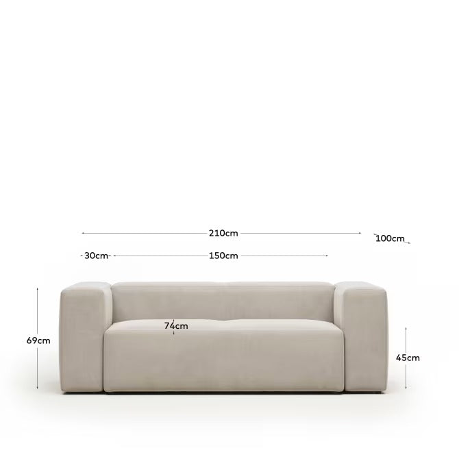 Blok 2 Seater Sofa in Beige with Cushions
