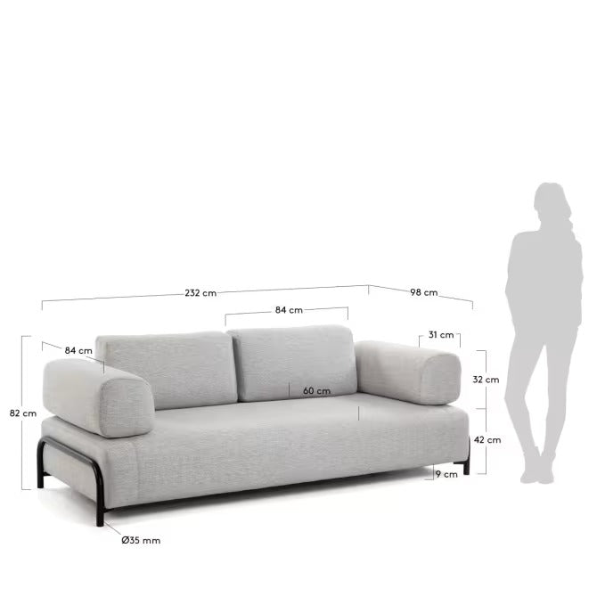 Compo 3 Seater Sofa in Beige-Grey 232 cm