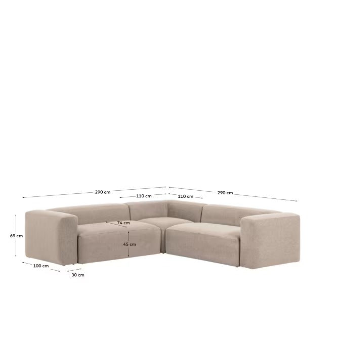 Blok 4 Seater Corner Sofa in beige, 290 x 290 cm