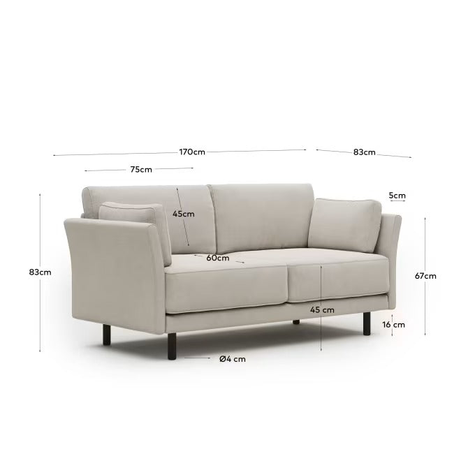 Gilma 2 Seater Sofa in grey wide seam corduroy with natural finish legs, 170 cm