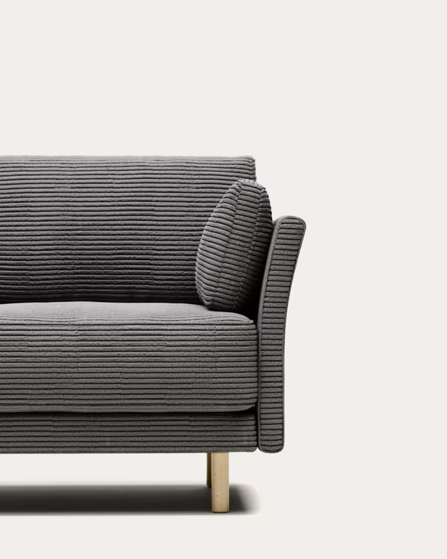 Gilma 2 Seater Sofa in grey wide seam corduroy with natural finish legs, 170 cm