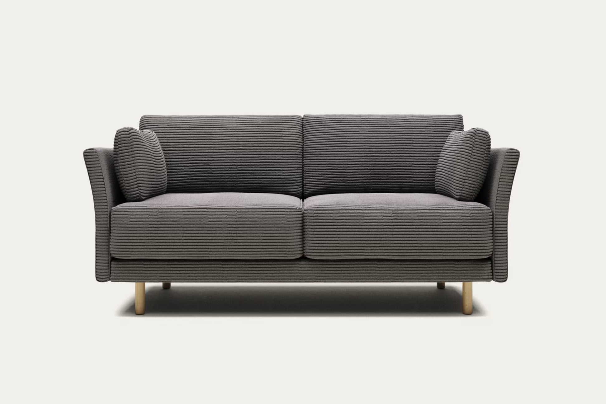 Gilma 2 Seater Sofa in grey wide seam corduroy with natural finish legs, 170 cm
