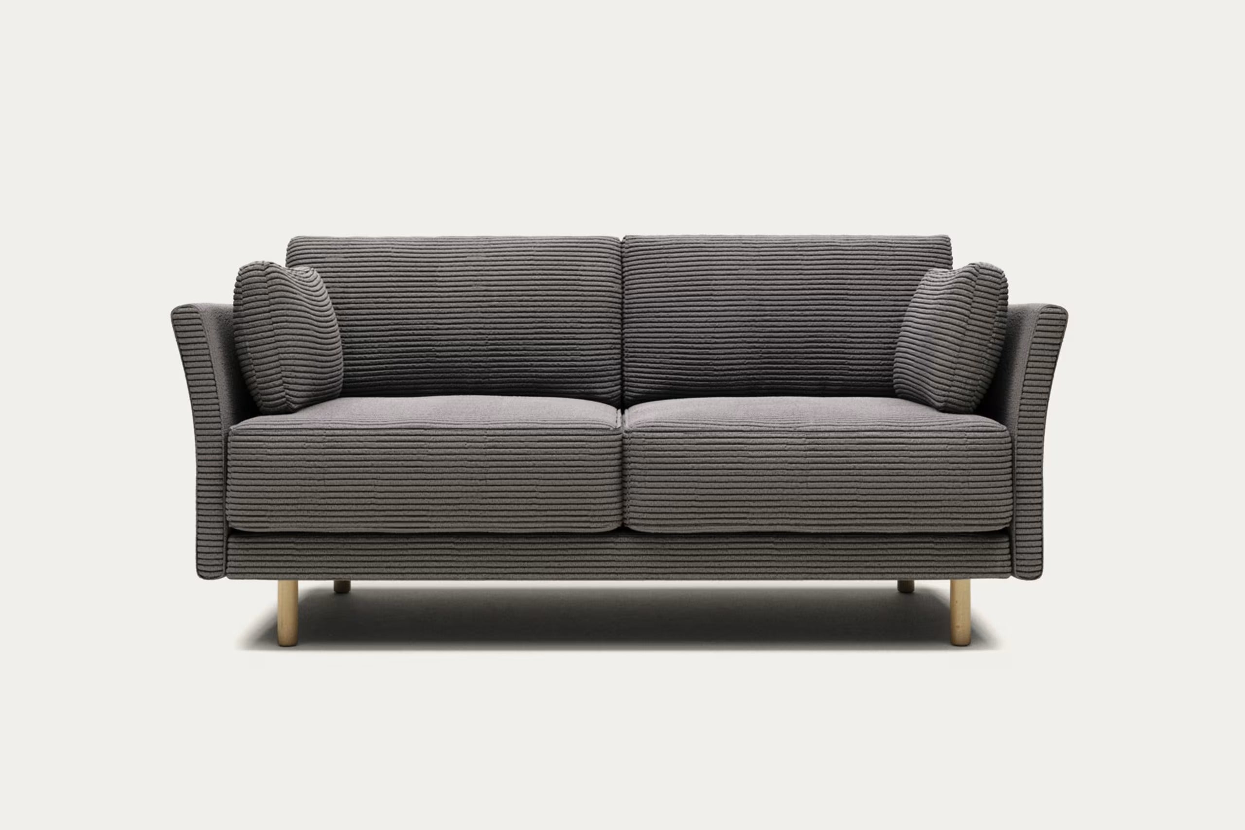 Gilma 2 Seater Sofa in grey wide seam corduroy with natural finish legs, 170 cm