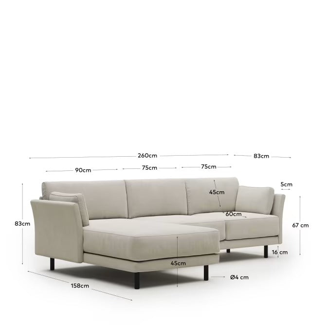 Gilma 3 Seater Sofa, left/right chaise longue in white