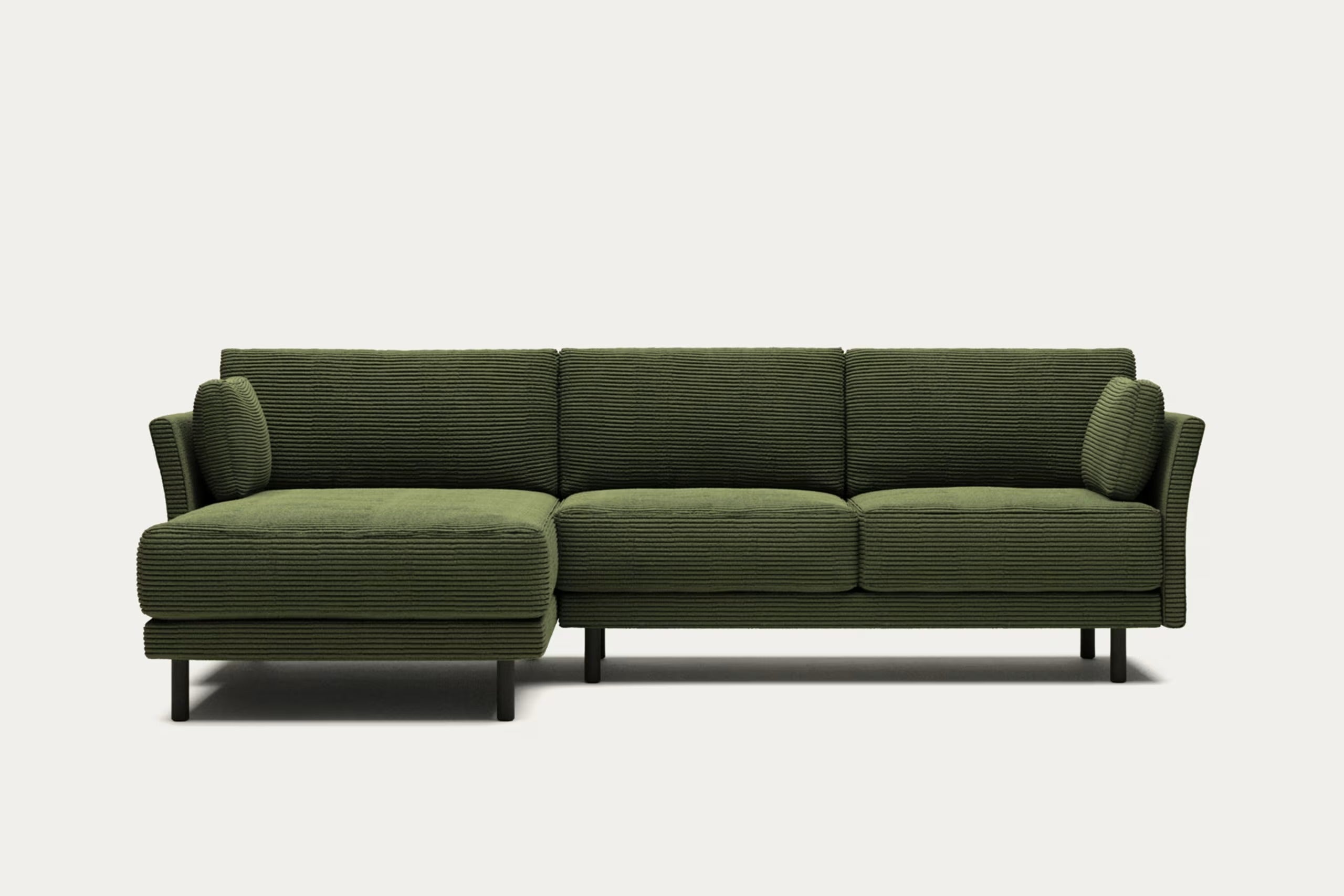 Gilma 3 Seater Sofa, right/left chaise in green wide seam corduroy, black legs, 260cm