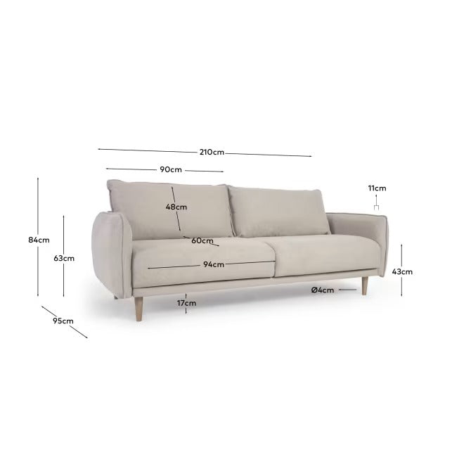 Carlota 3-Seater Sofa in Beige 213cm