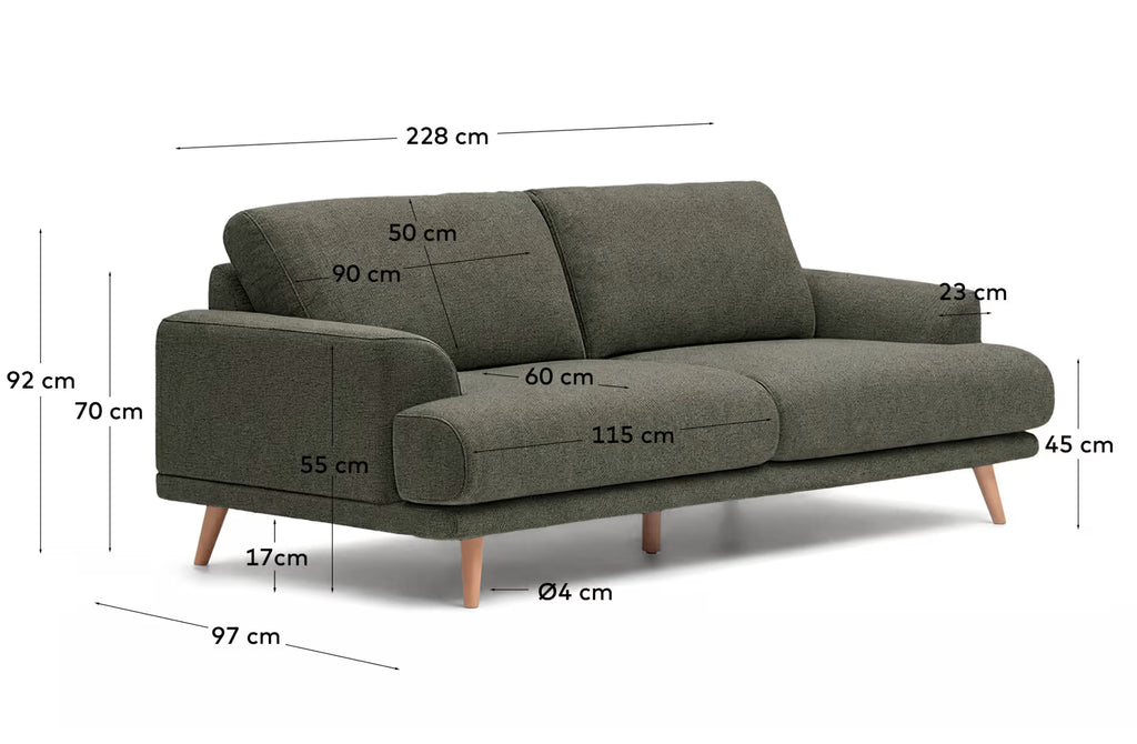 Karin 3-seater sofa in dark green chenille 231 cm
